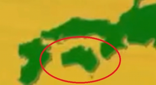 フジテレビの番組で四国地方がオーストラリア大陸になっている画像